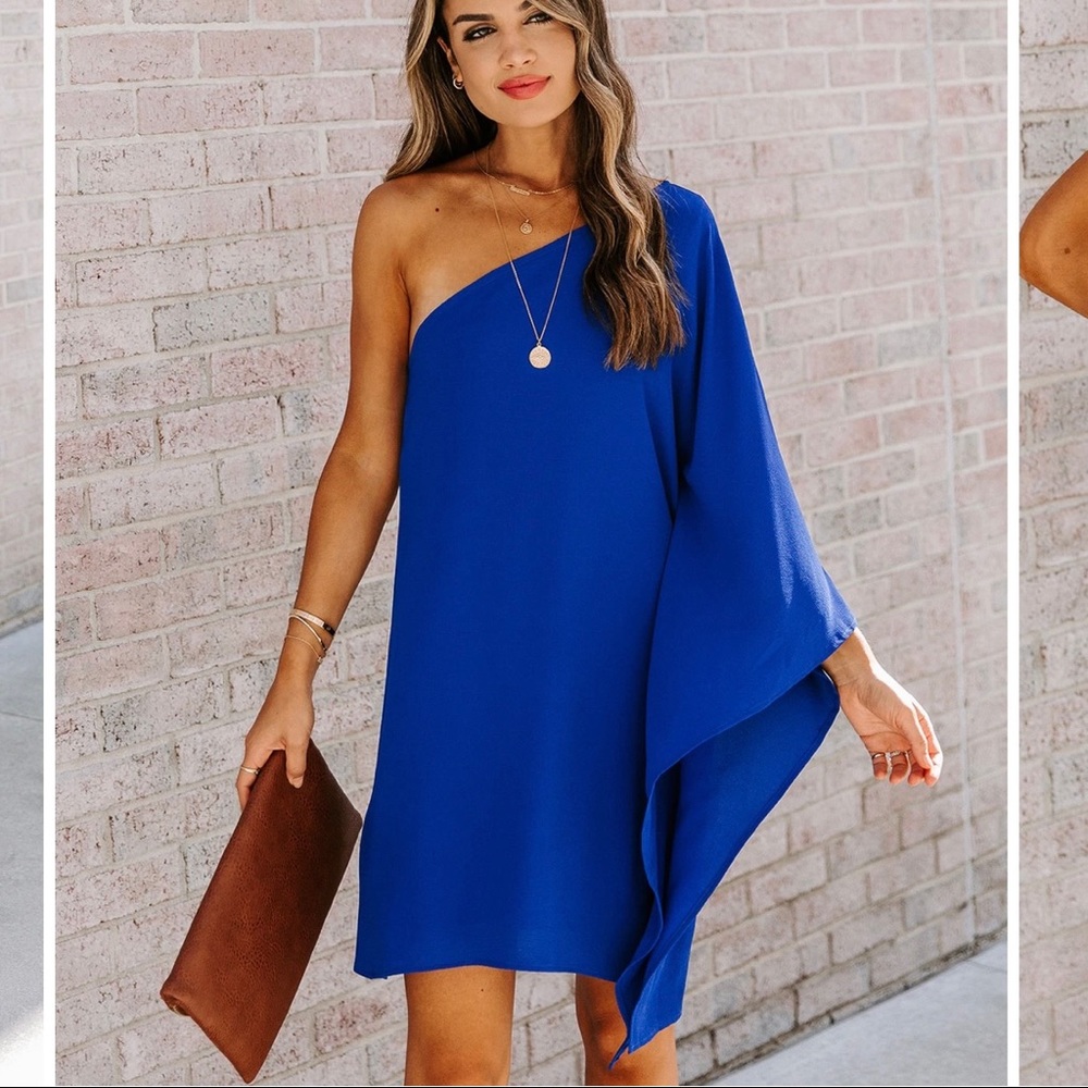 Blue one shoulder dress